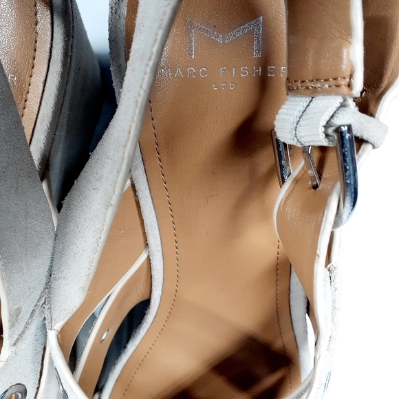 Marc Fisher LTD Bloom Grommet Tan Suede Leather Platform Sandals D167 - Picture 11 of 13